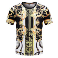 Versace2508 Mùa Hè Phong Cách Mới Ngắn Tay Nam Cổ Tròn Áo Thun Nam