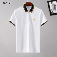 Versace3824 Phong Cách Mới Tay Ngắn Nam polo Thêu Nửa Ve Áo