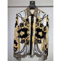Versace5025 Slim-fit In Hình Hợp Thời Trang Áo Sơ Mi Lụa Dài Tay Áo Khoác Nam
