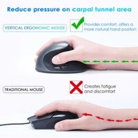 Vertical Mouse Ergonomic Gaming Mouse 1600 DPI Computer Mouse for - Silver Battery