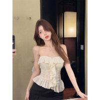 Vest Slimming Irregular Girl Slim Fit Outerwear Women's French Hot Girl Top Summer Ruffled Sweet Tube Top Tea Break B3RN
