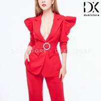 Vest thiết kế | Áo vest bộ vest nữ màu đỏ vai bồng cực sang trọng - DUKI STORE