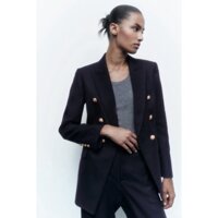 Vest Zara made in Morocco khuy V dạ tweed đen