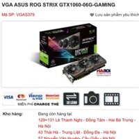 VGA ASUS ROG STRIX GTX1060-06G-GAMING ( đã qua sử dụng)