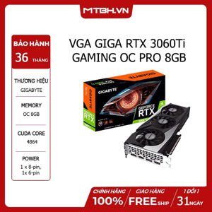 VGA Gigabyte RTX 3060Ti 8G GDDR6 Gaming OC Pro (GV-N306TGAMINGOC PRO-8GD)