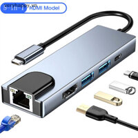 Vhvn 5 Trong 1 USB C Hub Loại C Sang 4K Bộ Chuyển Đổi Tương Thích HDMI RJ45 Mạng 100M Ethernet Lan Cổng Sạc Adapter Cho Macbook Pro.