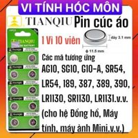 Vỉ 10 Viên Pin cúc áo PIN AG10 SG10 SR54 LR54 189 387 389 390 LR1130 SR1130 LR1131 SR1131 1138SO Tianqiu 1.55V - 1 vỉ 10 viên