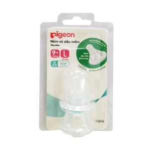 Vỉ 2 núm ti silicone mềm Pigeon size L (7 tháng trở lên)