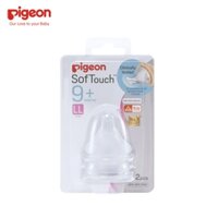 Vỉ 2 núm ty thay bình sữa Pigeon SofTouch cổ rộng siêu mềm size LL 9M+, lỗ chữ Y