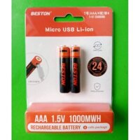 Vĩ 2 pin đũa sạc AAA 1000mWh Beston 1.5V  sạc nhanh trực tiếp bằng cổng micro USB trên thân pin