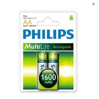 Vỉ 2 Viên Pin Sạc NiMH AA Philips MultiLife R6B2A160 1600mAh Màu Xanh Lá Cây