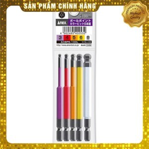 Vỉ 5 mũi vít đầu lục giác bi Anex 3,4,5,6,8mm dài 100mm ACBP5-100L