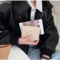 Ví Aolang nhăn INS mới đơn giản dễ thương nhỏ gọn màu trơn ví đựng tiền xu đa năng