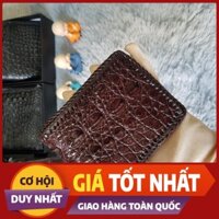 Ví Cá Sấu Đan Viền | Da Cá Sấu Bụng Thủ Công 2 Mặt Màu Nâu | Dáng Ngang | Bảo Hành 24 Tháng. Xịn