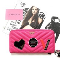 Ví cầm tay dài màu hồng, icon Tim, chữ V (184) - Hàng nhập Victoria's Secret USA
