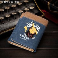 Ví Canvas Dài Dạng Gập Đa Năng In Họa Tiết Hoạt Hình Pikachu Đáng Yêu Giá Đỡ