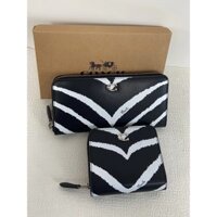 Ví có dây kéo dài vừa phải CM591 CM780 có sọc ngựa vằn, da thật, nhiều khe cắm thẻ và ví không