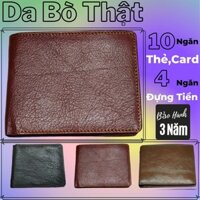 Ví da bò nam cao cấp dáng ngang - Không bong nổ, chất da mềm mại, 10 ngăn để thẻ - card kèm 3 ngăn chính - B.Hành 3 năm
