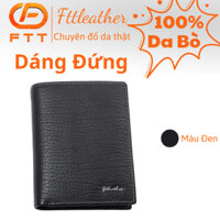 Ví da bò nam dáng đứng cao cấp FTT Leather tiện lợi nhiều ngăn để thẻ cam kết da thật