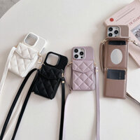 Ví Da Gương Ví Đựng Thẻ Ốp Lưng Điện Thoại Tương Thích Với IPhone 15 14 13 12 Pro Max Nửa Gói Bảo Vệ Chống Sốc Có Dây Xoắn