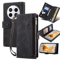 Ví da lật cho Huawei Mate 50 Pro Vỏ bảo vệ khe cắm ô tô có dây kéo sang trọng có dây miễn phí