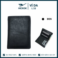 Ví da nam HICKOK ví đứng L33 da thật 100% chất liệu da bền bỉ màu đen ngăm dây kéo ngăn tiền đựng vừa thẻ cavet xe