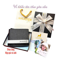 Ví da nam khắc theo yêu cầu Da saffiano nhập khẩu thương hiệu lucaster full box túi giấy ,hộp ,thiệp làm quà tặng BH