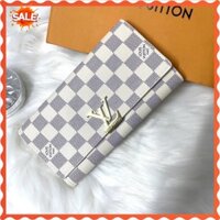 Ví da nữ hàng hiệu, caro trắng xám, da thật cao cấp