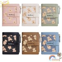 Ví da PU EUCA, Ví ngắn nhẹ hoạt hình, Hộp đựng thẻ PU có dây kéo gấu di động dành cho nữ