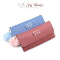 Ví dài móc bông, Ví nữ cầm tay đẹp cao cấp nhiều ngăn dáng dài đựng tiền