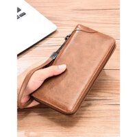 Ví dài nam có khóa kéo, ví da thời trang đơn giản cho thanh niên, ngăn đựng thẻ đa chức năng, túi clutch dung tích lớn, thời trang