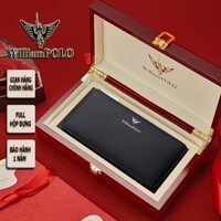 Ví dài nam hàng hiệu WilliamPOLO chất liệu da bò FULL hộp GỖ túi xách POLO12101