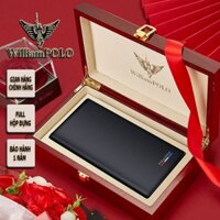 Ví dài nam hàng hiệu WilliamPOLO chất liệu da bò FULL hộp GỖ túi xách POLO221570