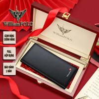 Ví dài nam hàng hiệu WilliamPOLO chất liệu da bò FULL hộp GỖ túi xách POLO221607