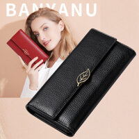 Ví dài nữ cầm tay da bò nắp gập ví đựng tiền bóp tiền nữ cao cấp chính hãng BANYANU có hộp đựng làm quà tặng sang trọng