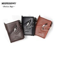 Ví dây chuyền nam MEIFEISEWU, Ví đựng tiền xu chống trộm RFID, Hộp đựng thẻ ngắn bằng da PU có dây kéo đôi di động