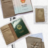 VÍ ĐỰNG PASSPORT DA BÒ THẬT 100% - Màu kem