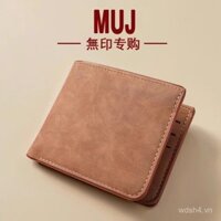 Ví đựng thẻ MUJI Nhật Bản, ví da ngắn siêu mỏng cho nam, kẹp tiền da mềm, ví nhiều ngăn