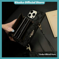 Ví đựng thẻ nhiều lớp sang trọng Vỏ điện thoại bằng da cho iPhone 16 Pro Max 15 Pro Max 14 Pro Max 13 12 11 Pro Max X XR XS Max 7 8 Plus Vỏ iPhone cứng có dây đeo vai