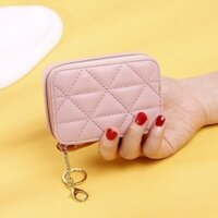 Ví đựng tiền xu bằng da Quilted sành điệu có móc khóa - Tùy chọn màu hồng & xanh da trời mềm
