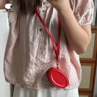 Ví đựng tiền xu cổ treo UTENEW, Ví đựng chìa khóa son môi màu đỏ, Ins Mini PU Túi đựng tai nghe màu trơn dạo phố
