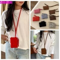 Ví đựng tiền xu da lộn SHANHAI, Ví dây da PU in da báo, Túi đeo vai ví cầm tay màu trơn Túi lưu trữ Mini du lịch