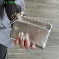 Ví đựng tiền xu dây kéo AEROGEM, Ví bạc Mini phong cách Hàn Quốc, Túi đựng tai nghe bằng da thật màu trơn đơn giản Túi đựng hàng nhỏ ngoài trời