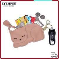 Ví đựng tiền xu EYEHPEE, Kẹp tiền mèo hoạt hình có dây kéo, Móc chìa khóa dễ thương Hộp đựng thẻ da thật dành cho nữ