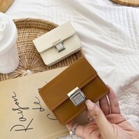 Ví đựng tiền xu màu trơn ví đựng tiền xu có khóa kim loại lật tiện dụng phong cách Hàn Quốc