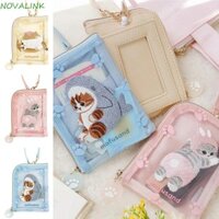 Ví đựng tiền xu mèo cá mập NOVALINK, Hộp đựng thẻ ảnh bằng cát mềm hoạt hình bằng kính thiên văn, Hộp bảo vệ dễ thương có dây buộc Hộp đựng thẻ xe buýt Kitty thêu Cô gái