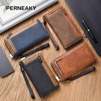 Ví đựng tiền xu PERNEAKY, Ví dài da PU màu trơn, Kẹp tiền nhiều khe cắm chức năng cổ điển dành cho nam