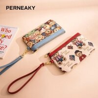 Ví gấu PENEAKY, Túi ly hợp nữ hoạt hình chữ cái, Màu sắc tương phản bằng vải dễ thương Ví đựng tiền xu cho nữ Nam