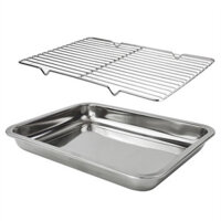 Vỉ Inox Kèm Khay Ráo Dầu 45 x 29 cm kèm khay sâu 4.8cm