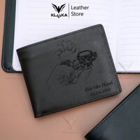 Ví khắc tên theo yêu cầu ví da bò nam khắc tên chữ và logo hình ảnh đẹp KLAKA